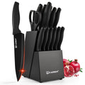 15 Pieces Black Anti-Slip Handle Carbon Steel Blade Kitchen Knife Set with Sharpener Chicken Bone Scissors