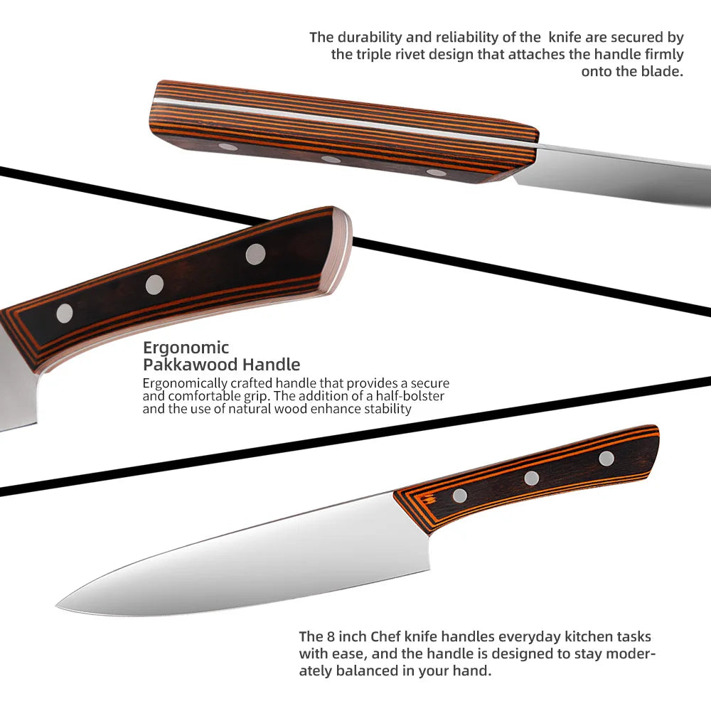 IOKO Stainless Steel Chef Kitchen Knife Set Butcher Cleaver Chef Utility Santoku Sushi Japanese Style 3 PCS Kitchen Knife Set