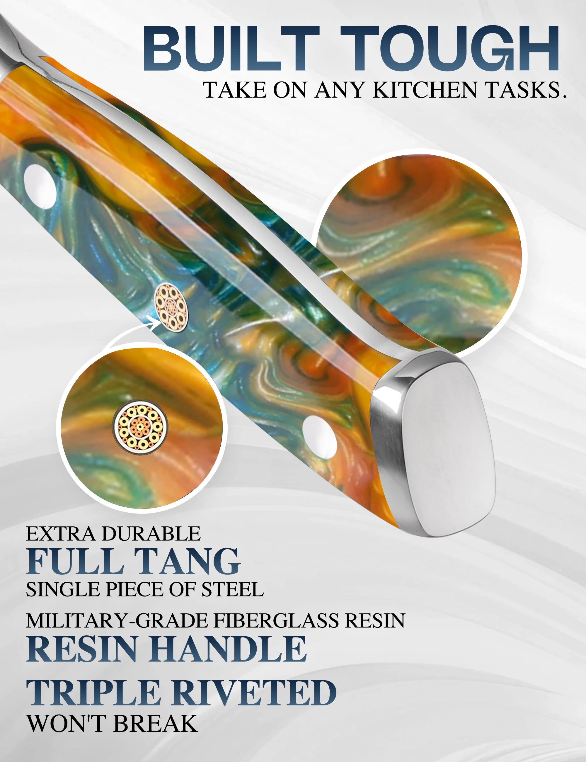 WILDMOK 67 Layers 10Cr15CoMoV Damascus Steel Kitchen Knife 7 Inch Cleaver Butcher Knife with Resin Handle