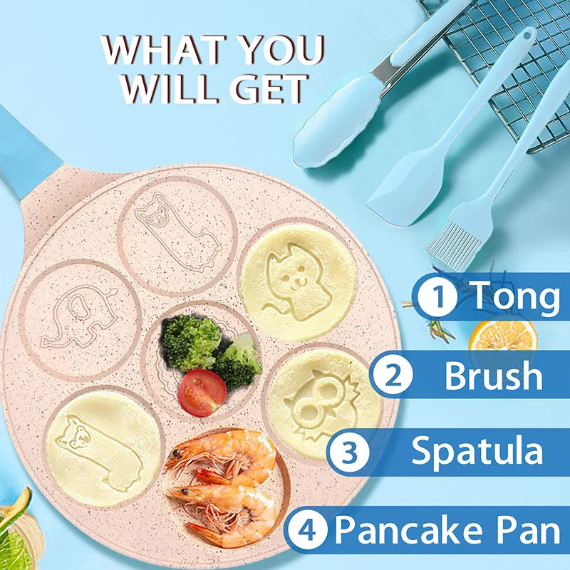 Practical Kitchen Accessories Mini Round Shape Aluminum Pancake Pan Animal Graphics Non-Stick Egg Waffle Frying Pan