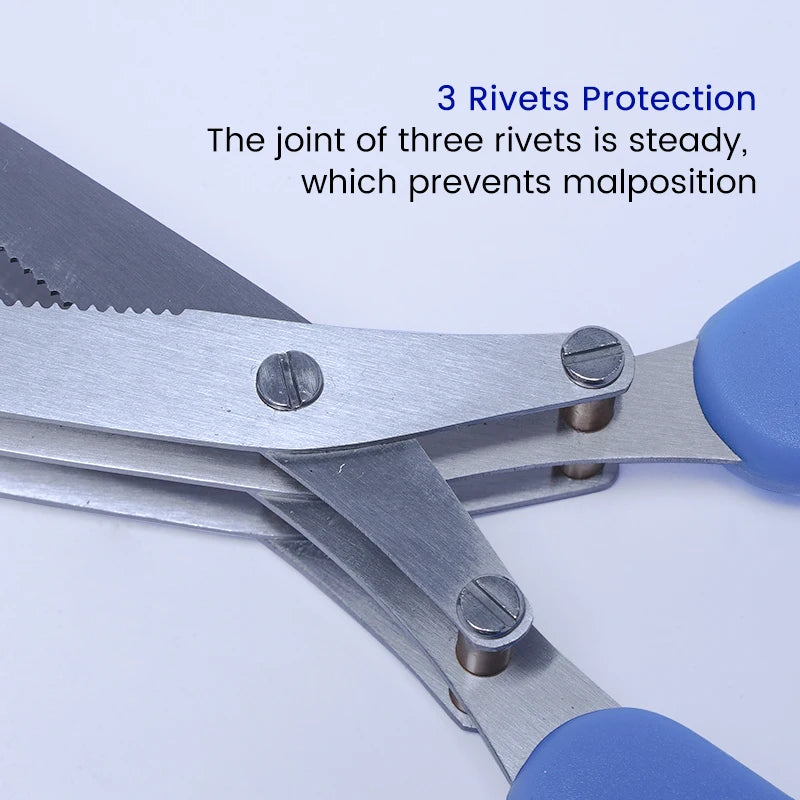 Stainless Steel Blade Onion Cutting Knife Herb Scissors Multi-functional Multi-layer Blue Worm Scissors