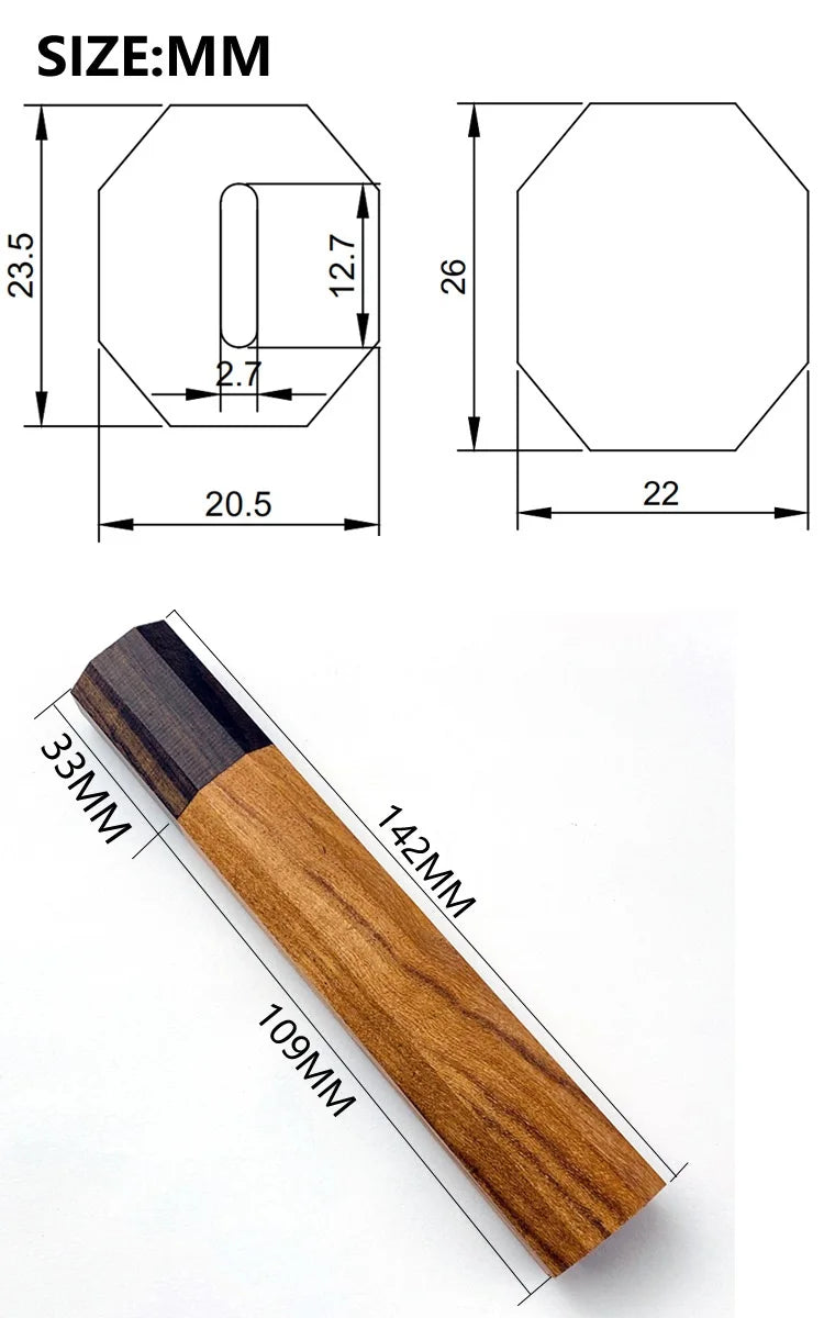 Ebony Wood Handle Octagonal Handle Crafts Manual DIY Semi-finished Damascus Knife Japanese Kitchen Knife Handle Wooden Crafts