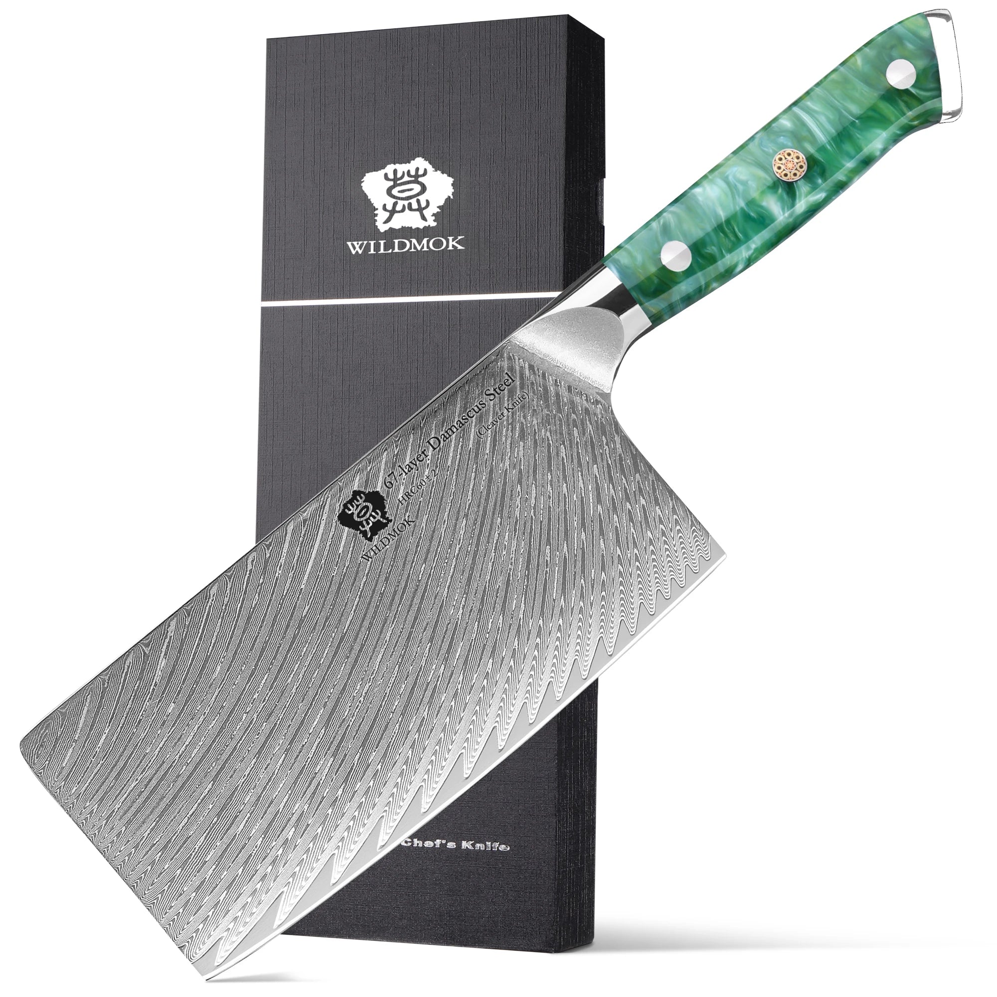 WILDMOK 67 Layers 10Cr15CoMoV Damascus Steel Kitchen Knife 7 Inch Cleaver Butcher Knife with Resin Handle