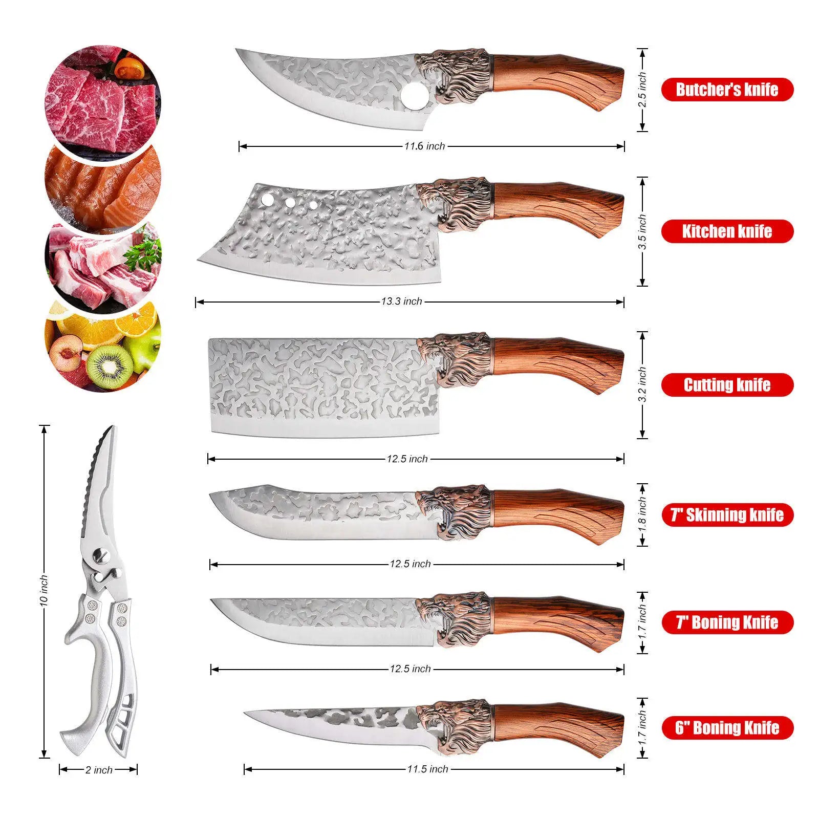 High Quality Stainless Steel Heayy Duty Boning Chopper Knife Set Kitchen Knife Butcher Set