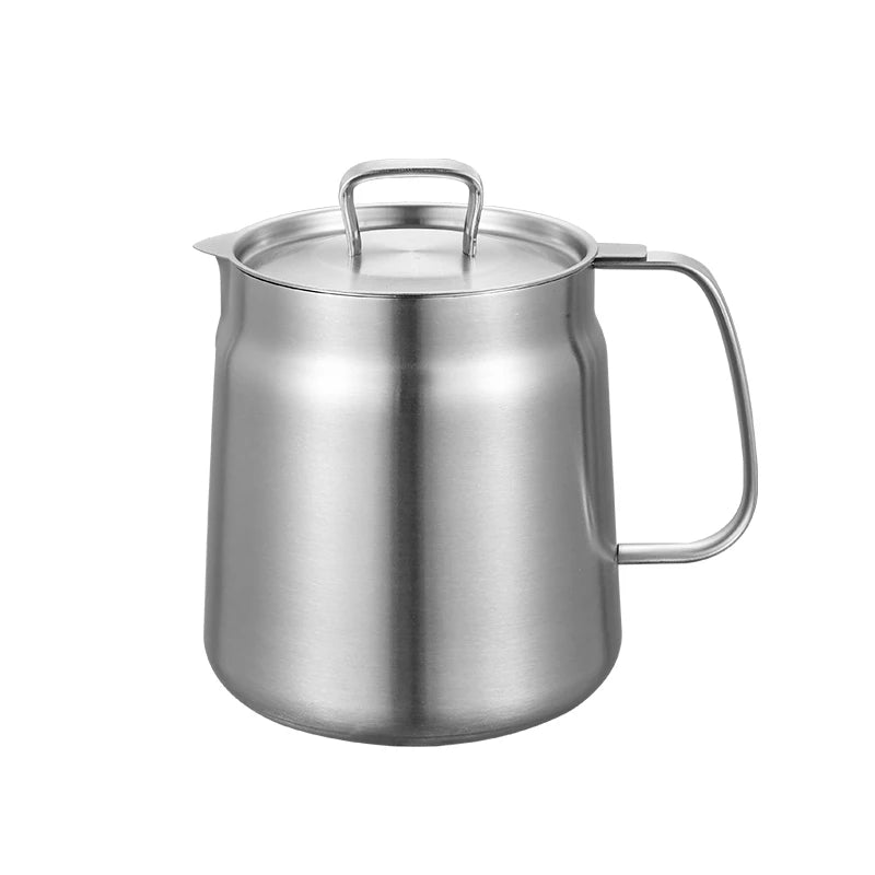 2L Stainless Steel Oil Filter Pot with Fine Mesh Strainer, Grease Storage Can, and Fry Basket