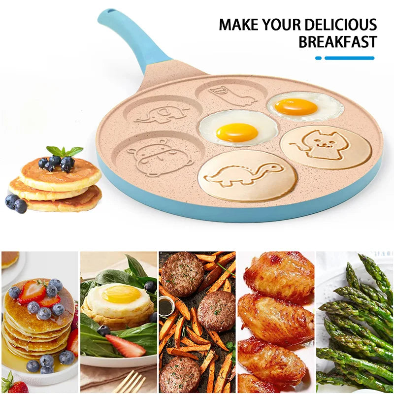 Practical Kitchen Accessories Mini Round Shape Aluminum Pancake Pan Animal Graphics Non-Stick Egg Waffle Frying Pan