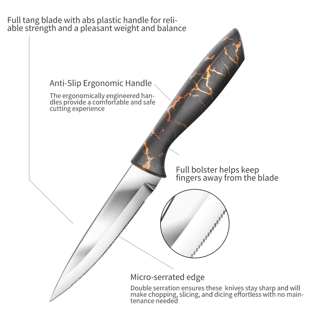 IOKO Japanese Style Stainless Steel Steak Knife Set ABS Plastic Handle Slicing Sushi Santoku Beef Steak Knife Set