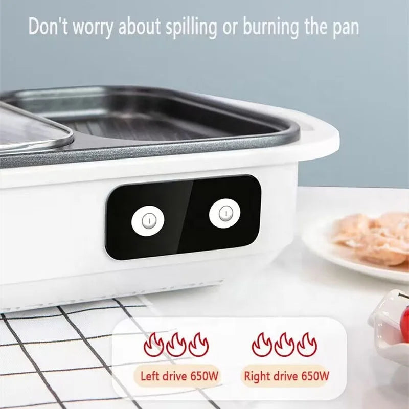 2 in 1 Electric Hot Pot Stew Cooker BBQ Grill Multifunctional Non Stick Frying Pan Barbecue Plate Smokeless Roaster 110V 220V