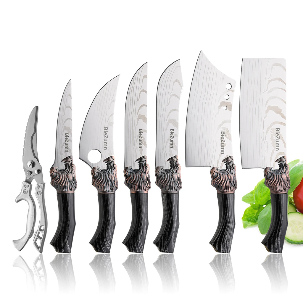 New Product Super Sharp Luxury Kitchen Knife Set Chinese Kitchen Chef Knives Set with Wooden Handle