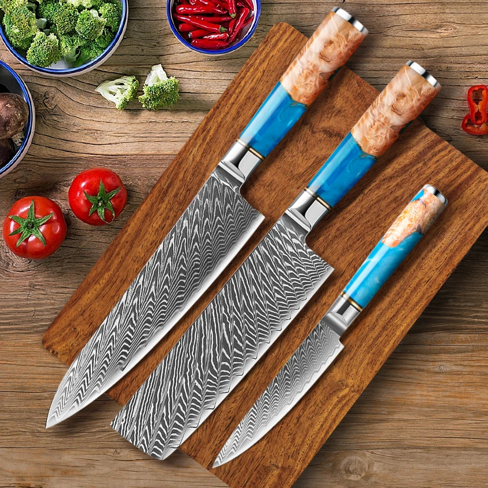 IOKO 67 Layers Damascus Chef Kitchen Knife Butcher Cleaver Japanese Style Damascus Knife Set