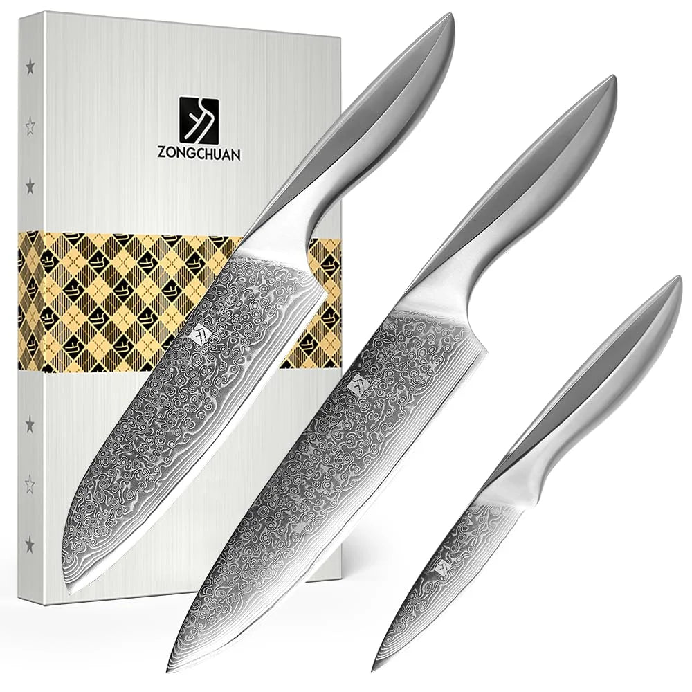 Professional 3 PCS 67-layer Damascus Steel Chef Santoku Knife Paring Knife Kitchen Knife Set with Gift Box