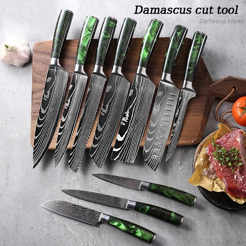 Wholesale 10pcs Multifunction Household Damascus Steel Kitchen Knife Set Custom Knives Sets for Chefs Knives