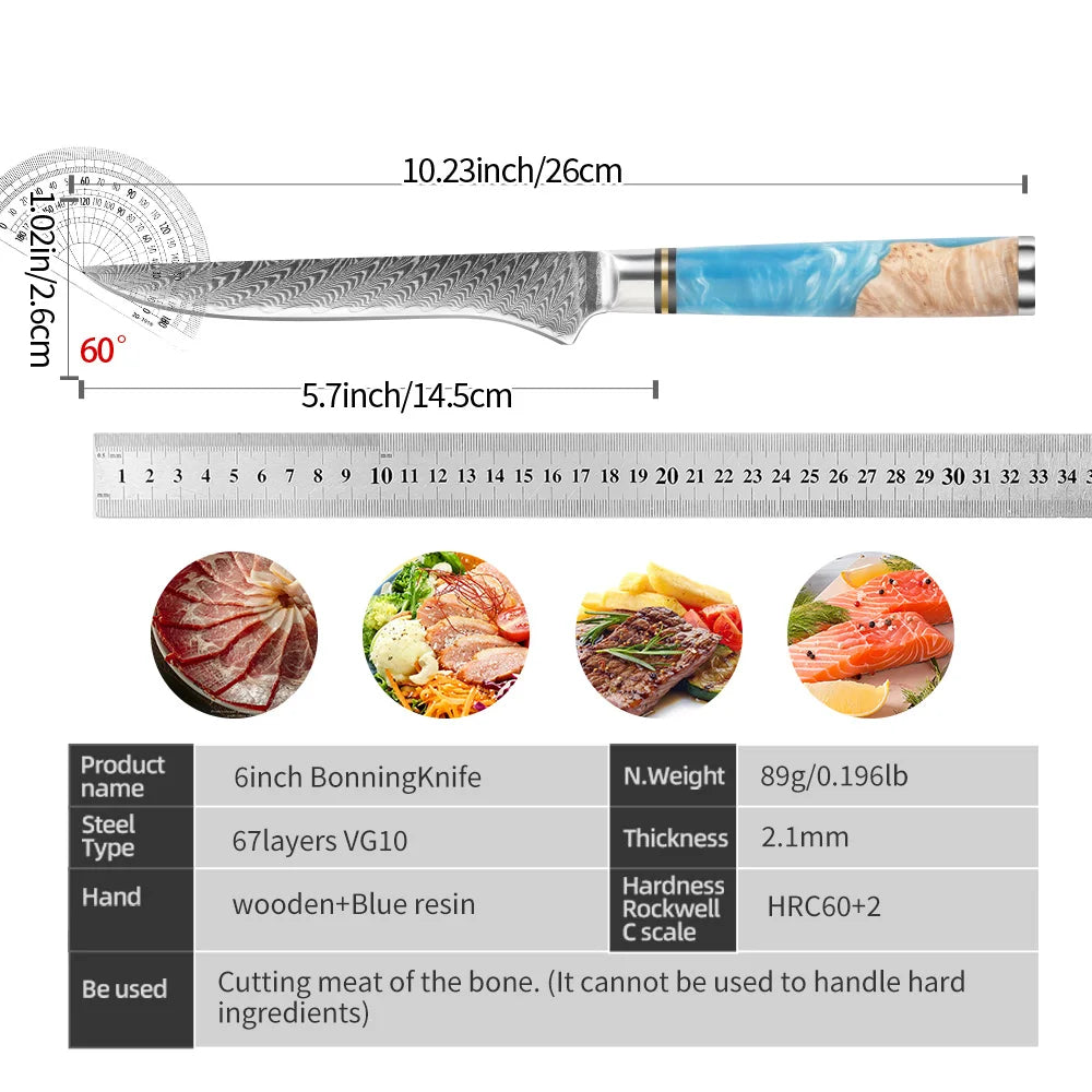 IOKO Japanese Style Fish Boning Knives 67 Layers Damascus Steel Sharp Poultry Kitchen Boning Damascus Knife