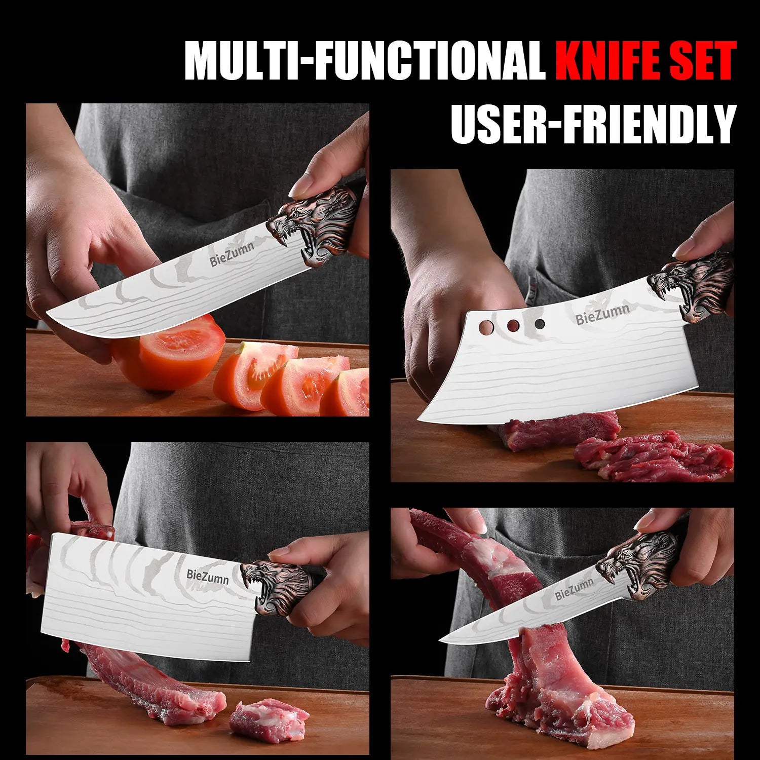 New Design Super Sharp Stainless Steel Kitchen Meat Cleaver Professional Chinese Kitchen Knife Set