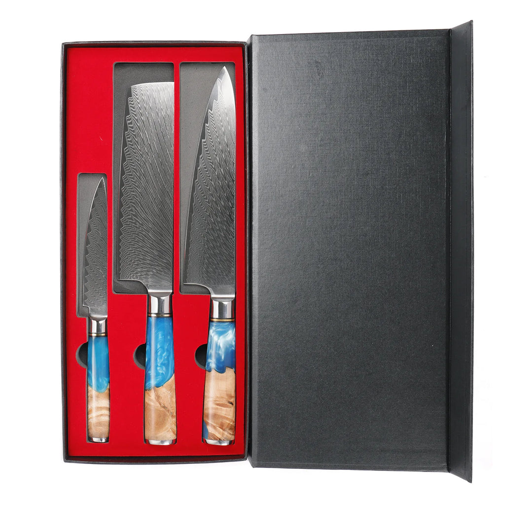 IOKO 67 Layers Damascus Chef Kitchen Knife Butcher Cleaver Japanese Style Damascus Knife Set