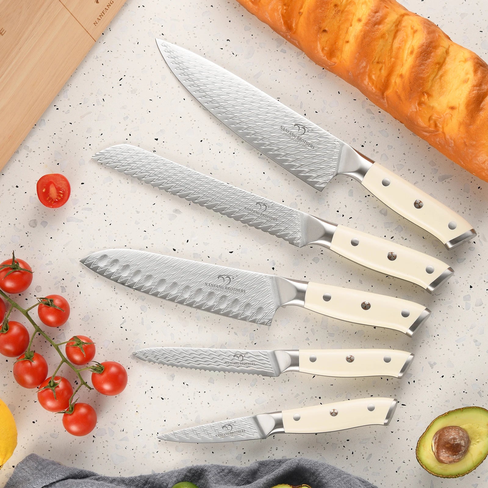 6-piece 67 Layers Damascus Steel 6 Pieces Chef Kitchen Knife Set with ABS Handle and Wood Block