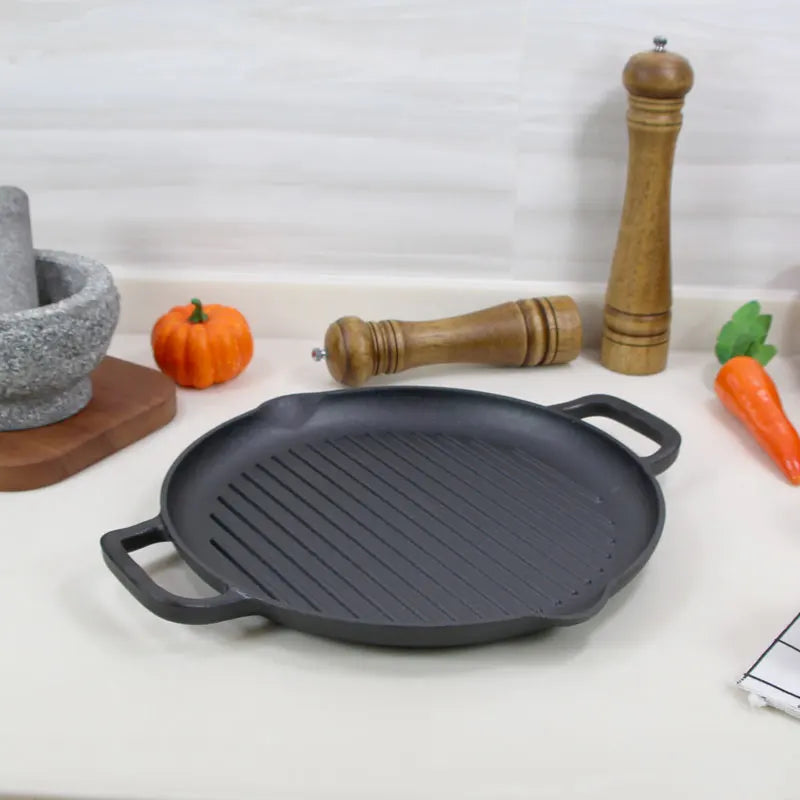 12.6" Inch Round Cast Iron Skillet Pre-seasoned Coating Grill Pan Cast Iron Griddle Pan for Stove Top and Oven