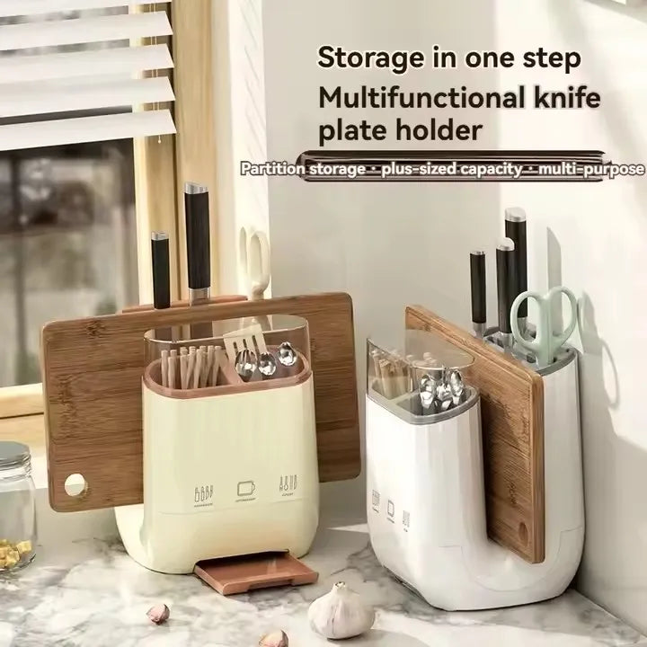 Kitchen Knife Holder with Drain Household Cutting Board Storage Rack Countertop Integrated Chopsticks Tube Tool Rack