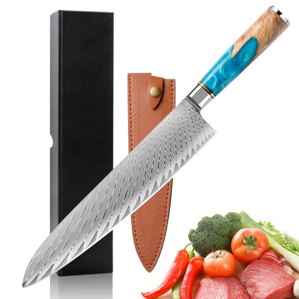 IOKO 67 Layers Damascus Chef Kitchen Knife Butcher Cleaver Japanese Style Damascus Knife Set