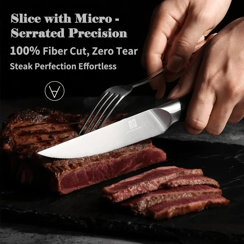 High Carbon Kitchen Knife 8PCS Stainless Steel Micro-Cutting Point Serrated Edge Steak Knife Sets With ABS Handle