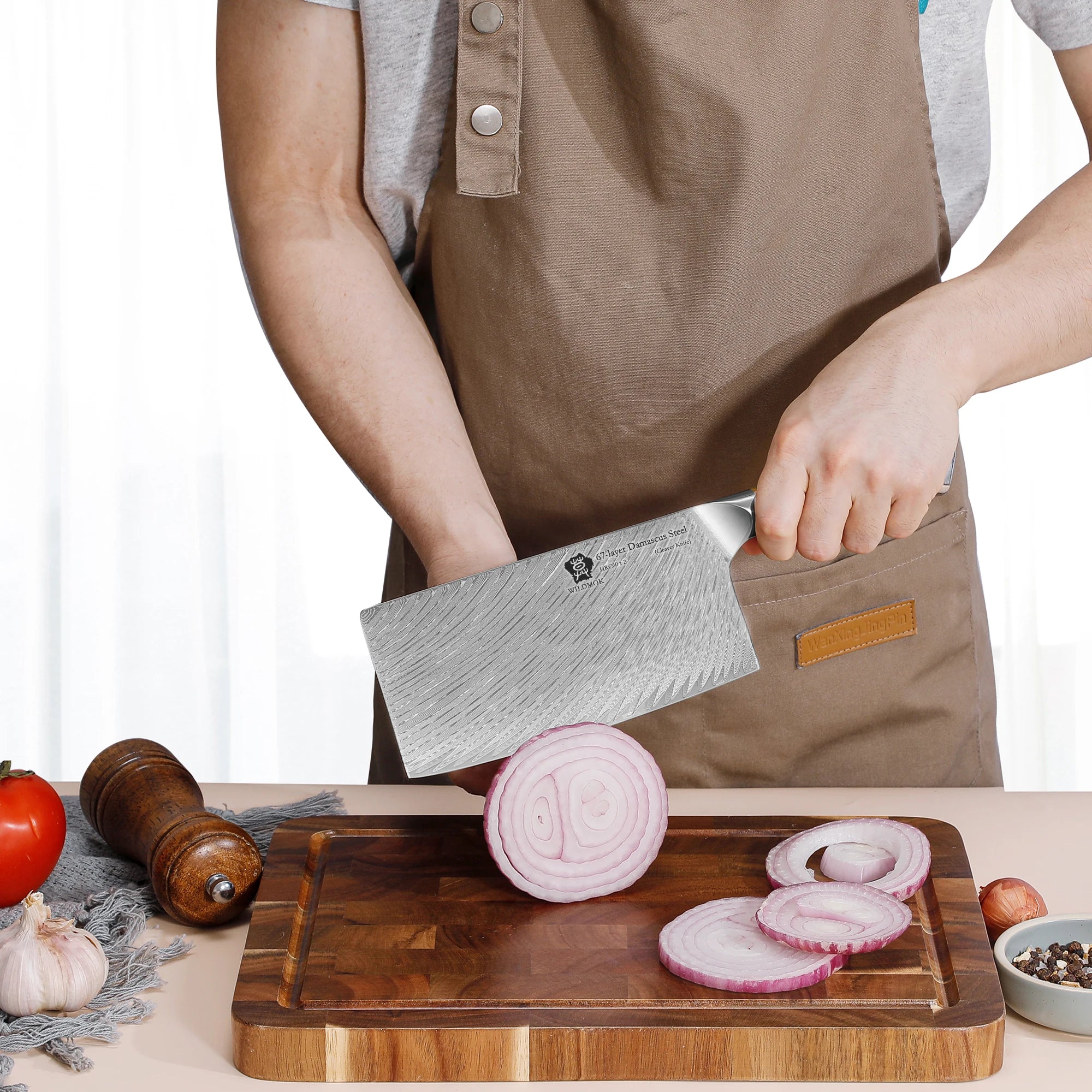 WILDMOK 67 Layers 10Cr15CoMoV Damascus Steel Kitchen Knife 7 Inch Cleaver Butcher Knife with Resin Handle