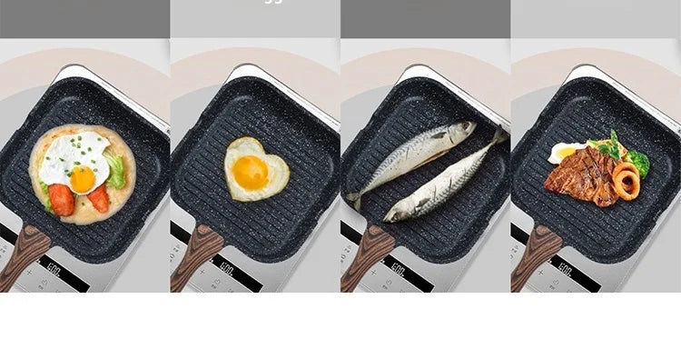 Lennon  Skillet Frying Pan Non- Stick Grill Egg Pot with Wood Handle Multi-Functional Flat Bottom Steak Cooking