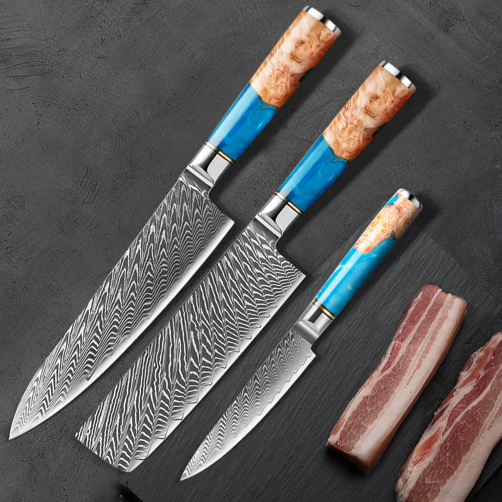 IOKO 67 Layers Damascus Chef Kitchen Knife Butcher Cleaver Japanese Style Damascus Knife Set