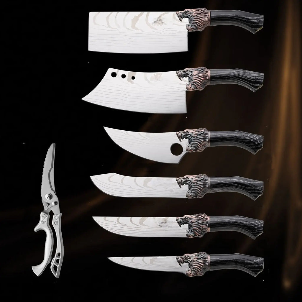 New Product Super Sharp Luxury Kitchen Knife Set Chinese Kitchen Chef Knives Set with Wooden Handle