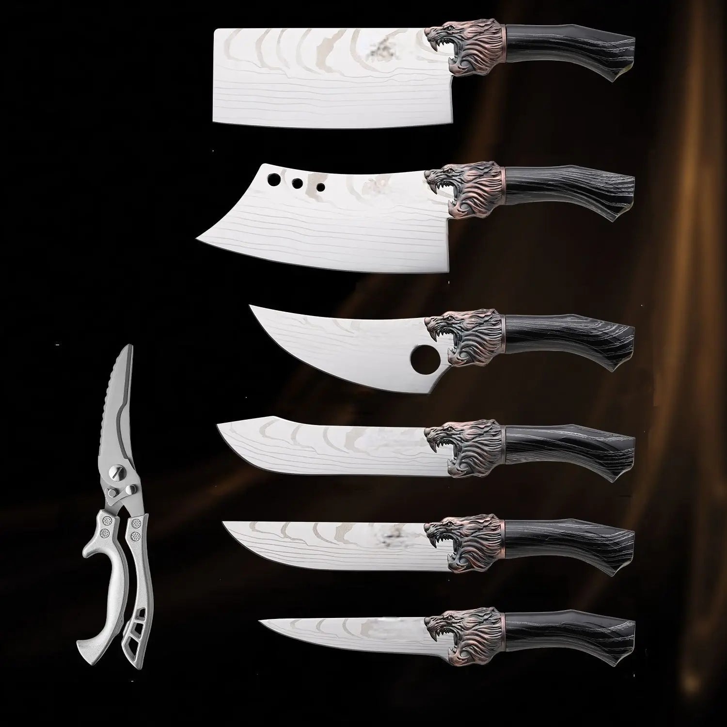 New Product Super Sharp Luxury Kitchen Knife Set Chinese Kitchen Chef Knives Set with Wooden Handle