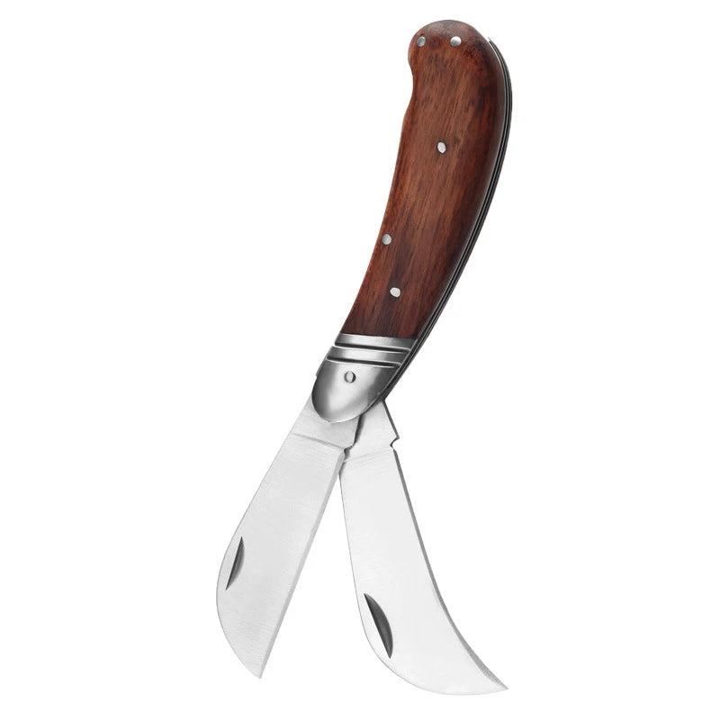 Kitchen knife, folding fruit knife, multi-tool convenient outdoor knife, solid wood handle garden knife.