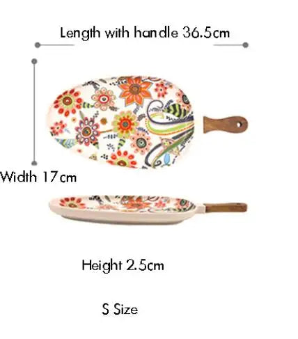 Ceramic Salad Plates with Handle,Porcelain Dinner Plates,Colorful Floral Pattern Serving Plate for Desserts Sandwiches Dishes 접시