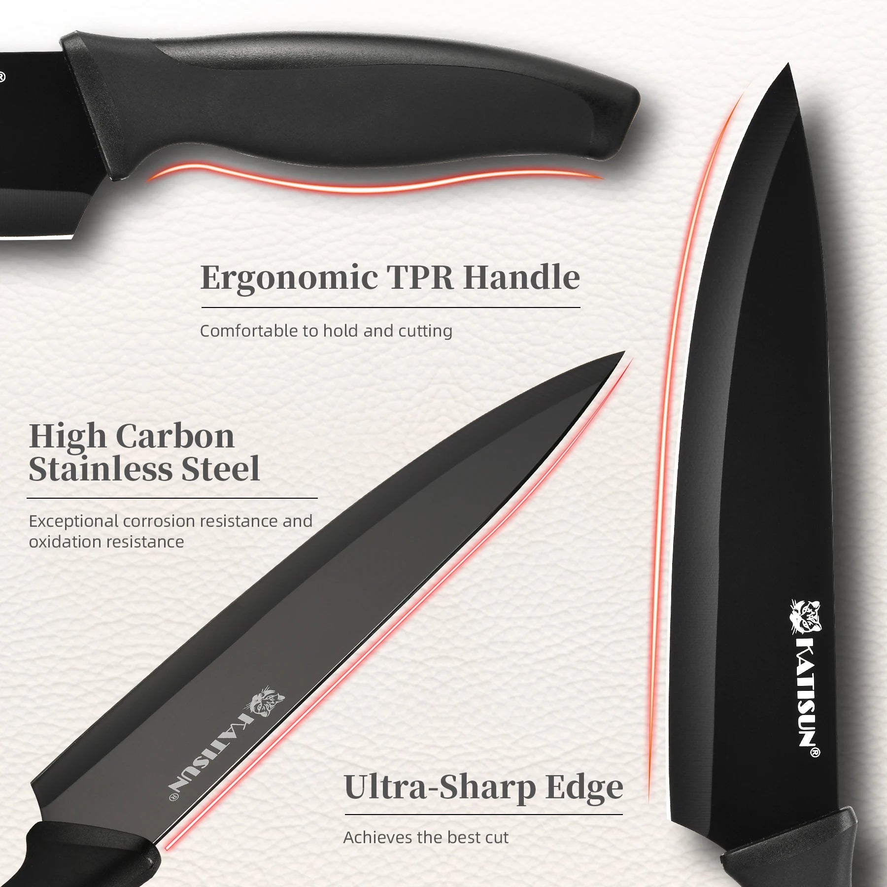 15 Pieces Black Anti-Slip Handle Carbon Steel Blade Kitchen Knife Set with Sharpener Chicken Bone Scissors