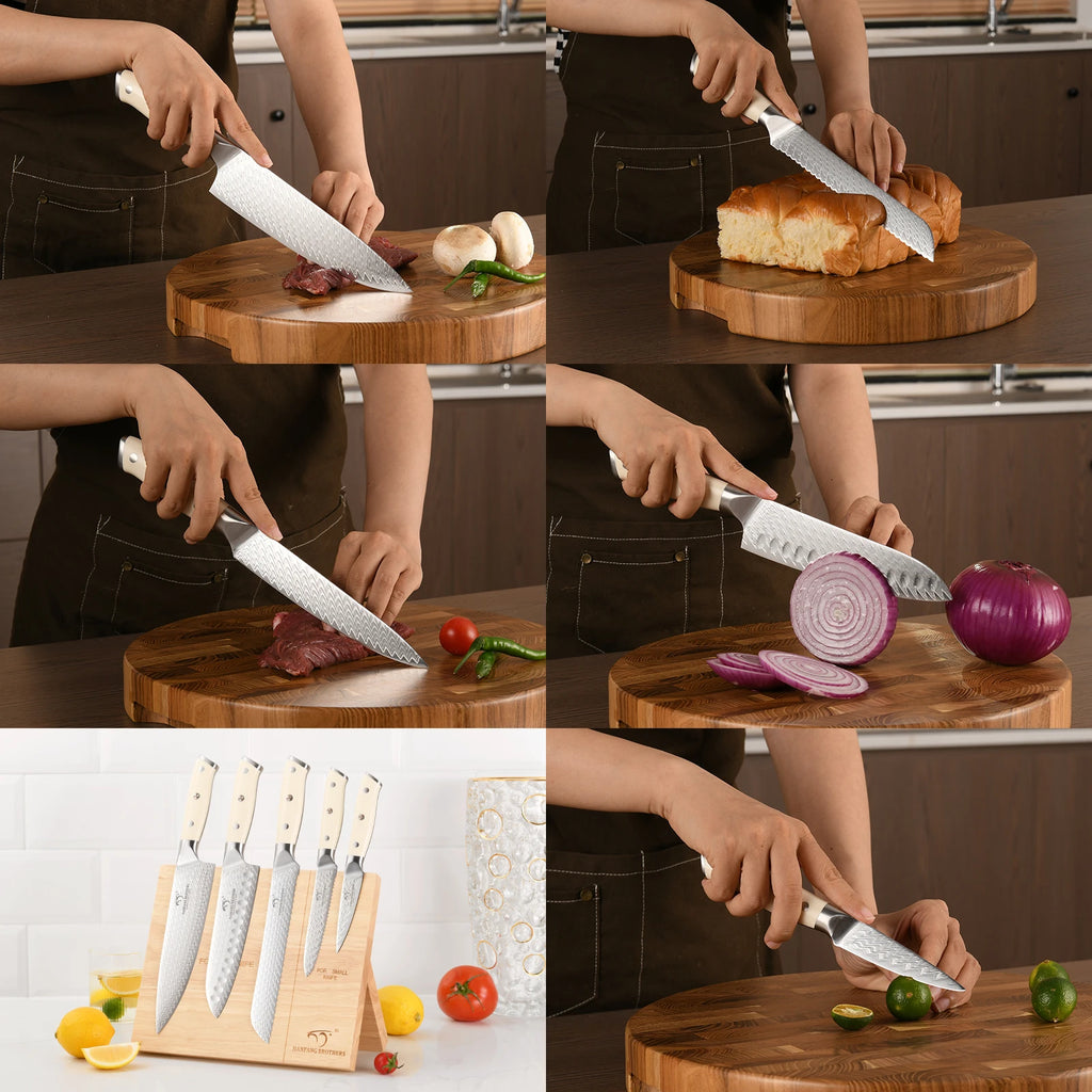 6-piece 67 Layers Damascus Steel 6 Pieces Chef Kitchen Knife Set with ABS Handle and Wood Block