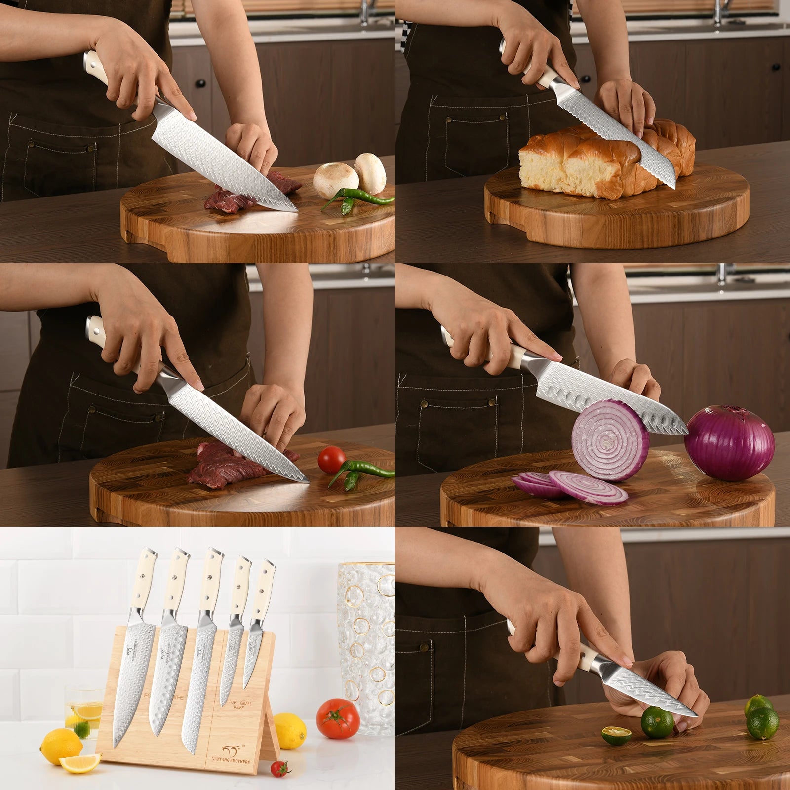 6-piece 67 Layers Damascus Steel 6 Pieces Chef Kitchen Knife Set with ABS Handle and Wood Block