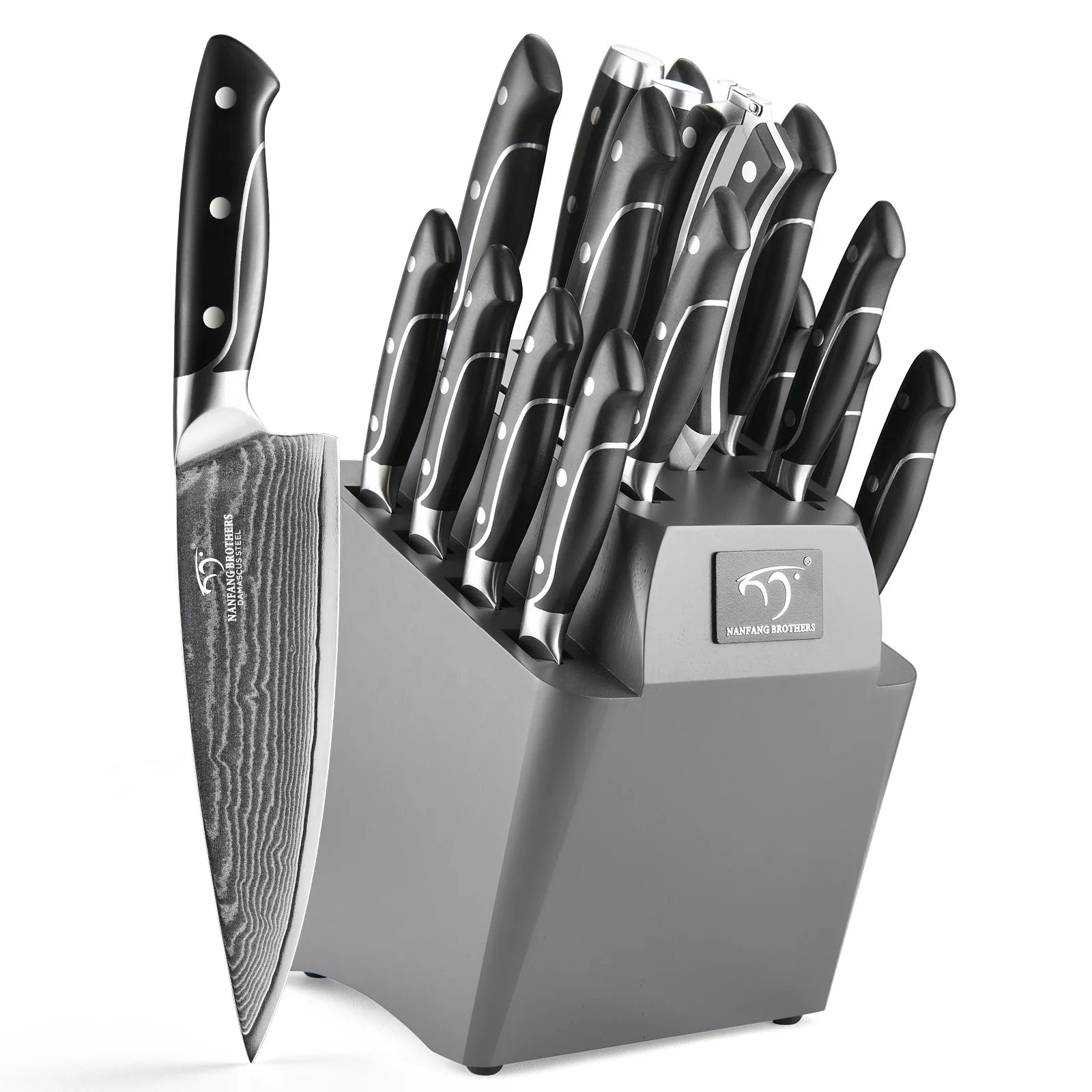 Set of 18 VG-10 Damascus Steel Chef Knives Best Kitchen Knife Set with Wooden Knife Holder