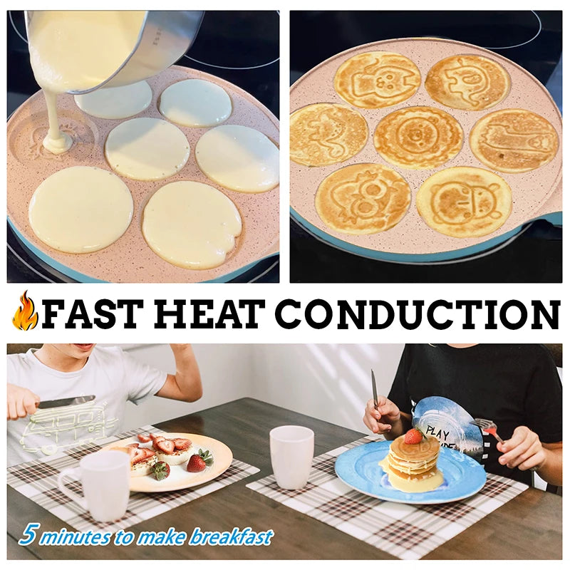 Practical Kitchen Accessories Mini Round Shape Aluminum Pancake Pan Animal Graphics Non-Stick Egg Waffle Frying Pan