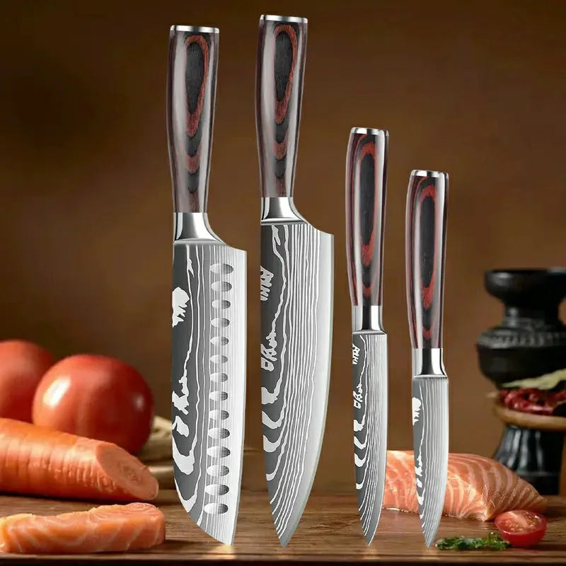 IOKO Chef Slicing Sushi Steak Santoku Knife Set Pakka Wood Handle Utility Paring Japanese Style 8 PCS Kitchen Knife Set