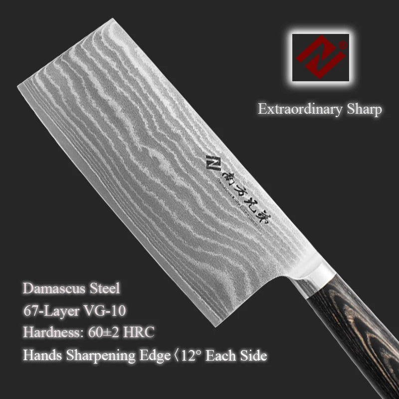 7 Inch Ready to Ship Damascus VG-10 Steel Chopper Knife High-end Chinese Meat Cleaver Kitchen Knife WIth Micarta Handle