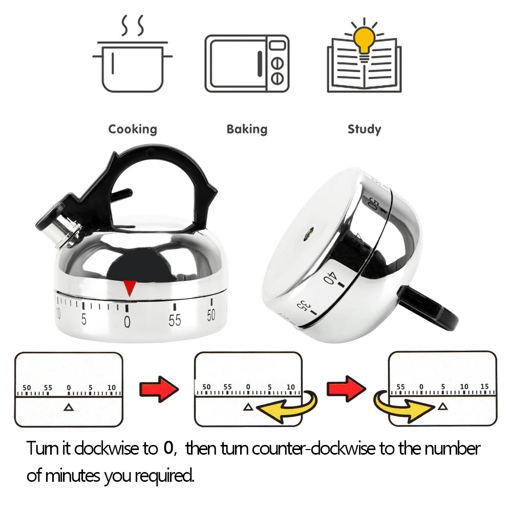 Kitchen Tool Gadgets Cooking Reminders Tools 60 Minutes Kitchen Timer Mechanical Timer Countdown Alarm Reminder Kettle Shape