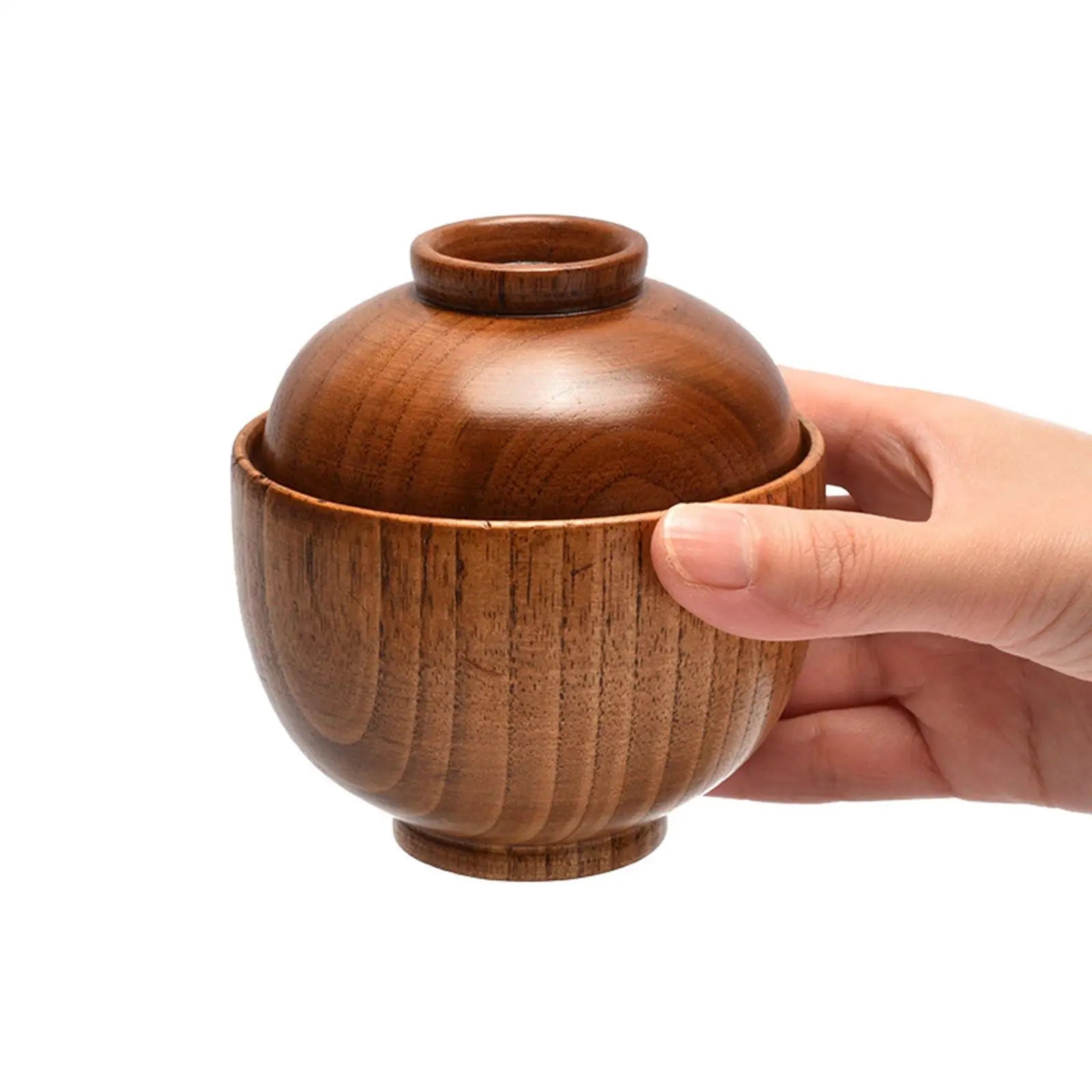 Wooden Bowl with Lid Rice Serving Bowl Food Container Tableware Food Utensil Small Wooden Bowls