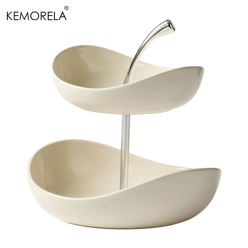 Double-Layer and Triple-Layer Ceramic Fruit Platter for home and Salon Use, Ideal for Coffee Tables, Snacks,Desserts and Display