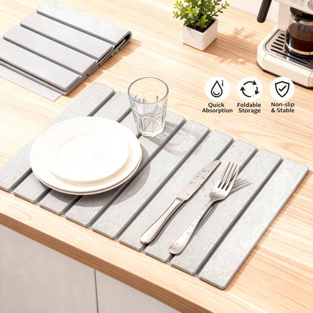 Stone Drying Mat Foldable Stone Dish Drying Mat Nonslip Stone Drying Pad Reusable Dish Drainer Mat Stone Kitchen Drying Mat