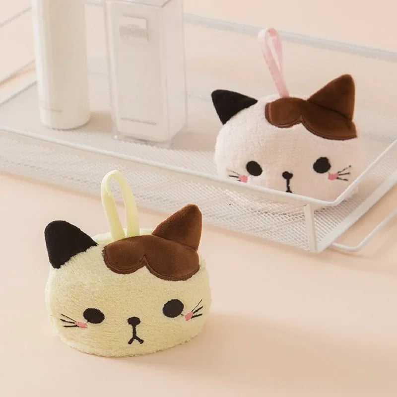 Cute Cat Kitchen Cleaning Towel Hanging Hand Towels Absorbent  Dishcloths Coral Velvet Soft Cleaning Cloth Rag
