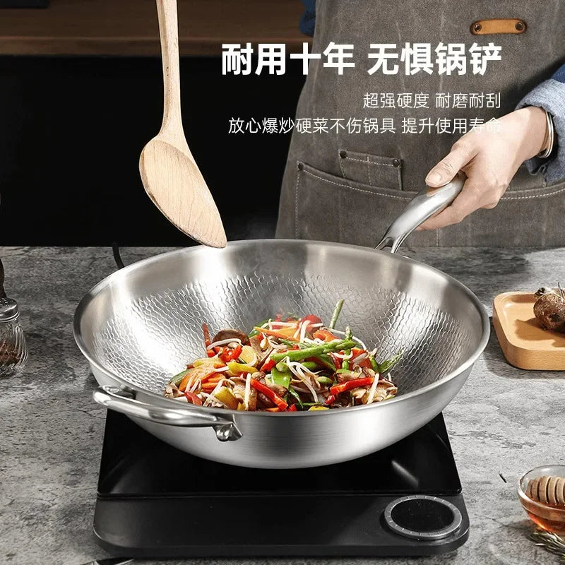 Pure titanium pan, uncoated and non stick pan, fish scale hammer pattern pan, titanium alloy household flat bottomed pan