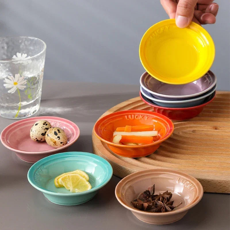 Ceramic Small Round Dishes Household Appetizer Plates for Snacks & Dipping Sushi Soy Sauce Vinegar Saucer Kitchen Tableware