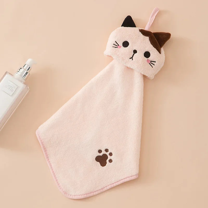 Cute Cat Kitchen Cleaning Towel Hanging Hand Towels Absorbent  Dishcloths Coral Velvet Soft Cleaning Cloth Rag