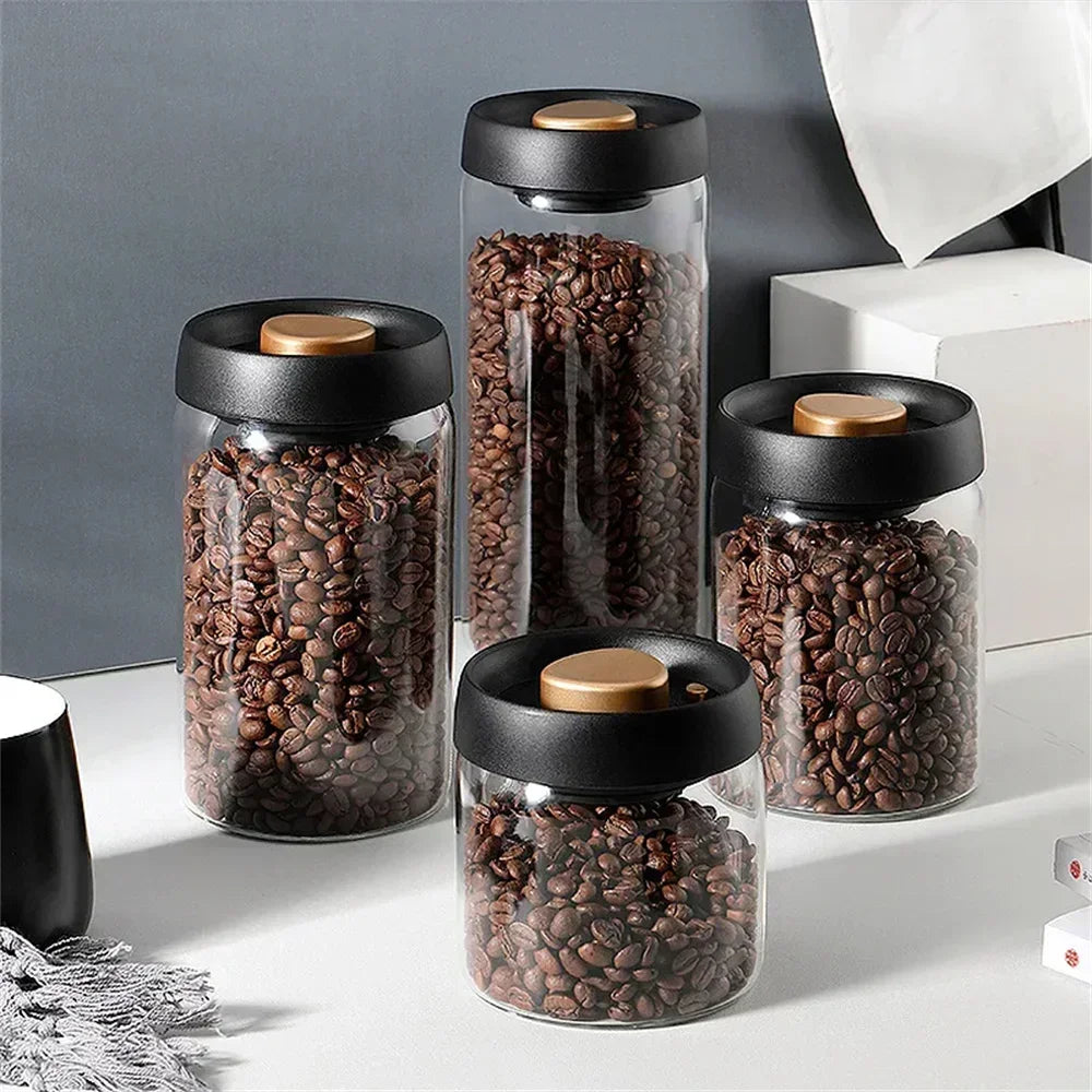 Household Moisture-proof Air Extraction Airtight ContainerCoffee Beans Vacuum Sealed Tank Transparent Glass Food Storage Jars
