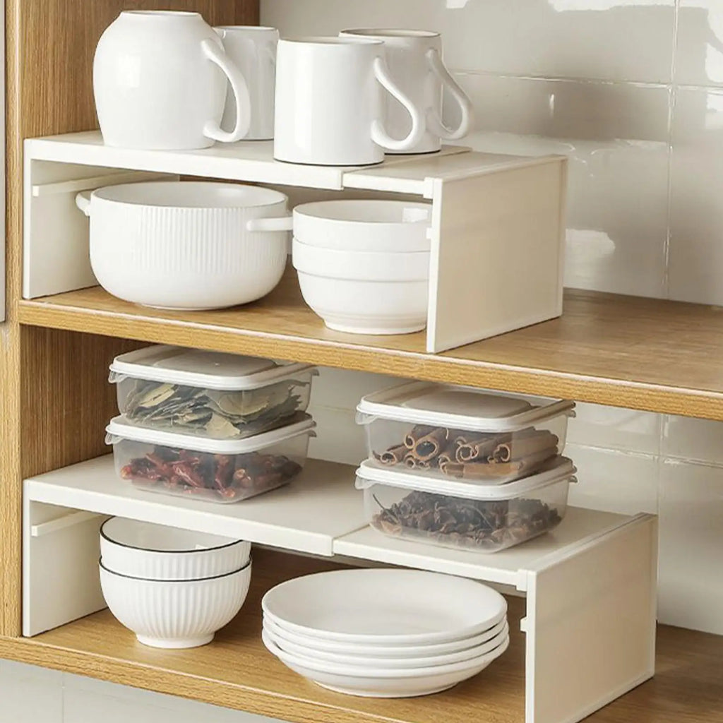 Cabinet Shelf Expandable Space-Saving Stackable Layered Shelf Rack Non Slip Lightweight Heavy Duty Kitchen Storage Accessories