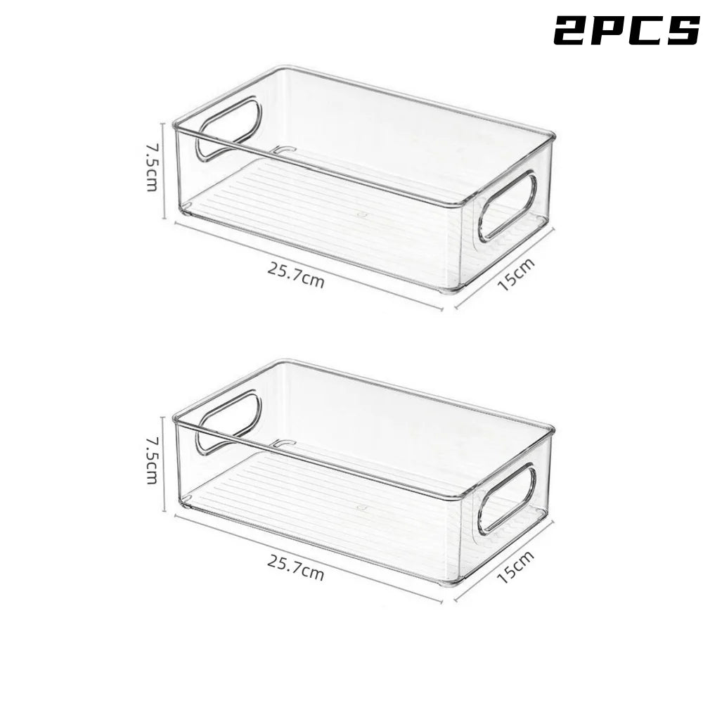1/2/3Pcs Clear Pantry Storage Bins with Handles ，Stackable Refrigerator Organizer， Organizer Bins for Cabinets or Fridge