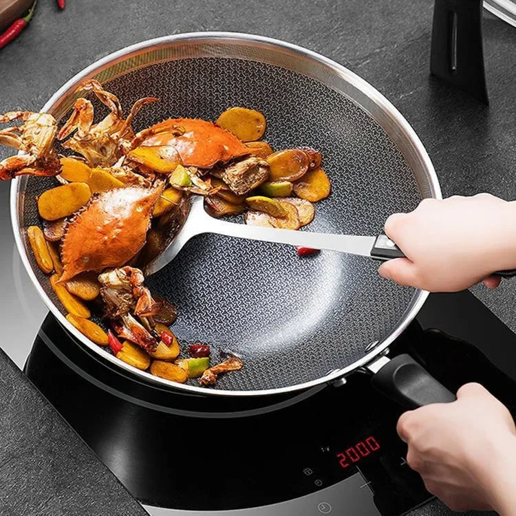 Stainless steel stir fry pan, non stick pan, household stir fry pan, flat bottomed pan, gas electric stove, universal pan